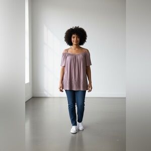 Torrid Cold Shoulder Top Plus Sz 2X Soft Challis Eyelet Embroidered Mauve Blouse